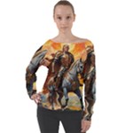 Heroic Trump Warrior in Golden Armor Off Shoulder Long Sleeve Velour Top