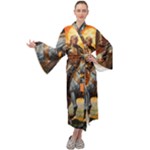 Heroic Trump Warrior in Golden Armor Maxi Velvet Kimono