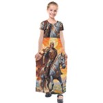 Heroic Trump Warrior in Golden Armor Kids  Short Sleeve Maxi Dress