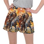 Heroic Trump Warrior in Golden Armor Women s Ripstop Shorts