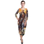 Heroic Trump Warrior in Golden Armor Quarter Sleeve Midi Velour Bodycon Dress