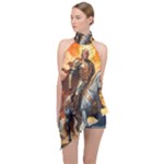 Heroic Trump Warrior in Golden Armor Halter Asymmetric Satin Top