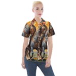 Heroic Trump Warrior in Golden Armor Women s Short Sleeve Pocket Shirt