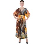 Heroic Trump Warrior in Golden Armor V-Neck Boho Style Maxi Dress