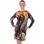 Heroic Trump Warrior in Golden Armor Long Sleeve Hoodie Dress