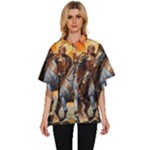 Heroic Trump Warrior in Golden Armor Women s Batwing Button Up Shirt