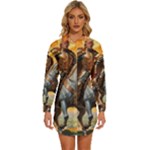 Heroic Trump Warrior in Golden Armor Womens Long Sleeve Shirt Dress