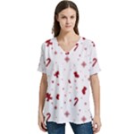 Christmas Xmas Holiday Pattern Background V-Neck Split Shoulder Casual T-Shirt