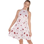 Christmas Xmas Holiday Pattern Background Sleeveless Halter Neck A-Line Dress