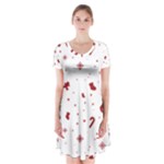 Christmas Xmas Holiday Pattern Background Short Sleeve V-neck Flare Dress