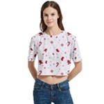 Christmas Xmas Holiday Pattern Background Women s Round Neck Short Sleeve Crop Top