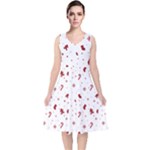 Christmas Xmas Holiday Pattern Background V-Neck Midi Sleeveless Dress 