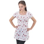 Christmas Xmas Holiday Pattern Background Puff Sleeve Tunic Top