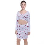 Christmas Xmas Holiday Pattern Background Long Sleeve Crop Top & Bodycon Skirt Set