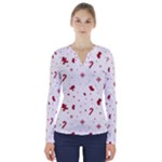 Christmas Xmas Holiday Pattern Background V-Neck Long Sleeve Top