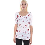 Christmas Xmas Holiday Pattern Background Wide Neckline T-Shirt