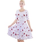 Christmas Xmas Holiday Pattern Background Quarter Sleeve A-Line Dress With Pockets