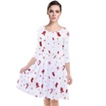 Christmas Xmas Holiday Pattern Background Quarter Sleeve Waist Band Dress