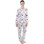 Christmas Xmas Holiday Pattern Background Women s Long Sleeve Satin Pajamas Set	