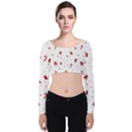 Christmas Xmas Holiday Pattern Background Velvet Long Sleeve Crop Top