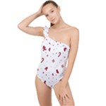 Christmas Xmas Holiday Pattern Background Frilly One Shoulder Swimsuit