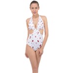 Christmas Xmas Holiday Pattern Background Halter Front Plunge Swimsuit