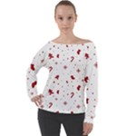 Christmas Xmas Holiday Pattern Background Off Shoulder Long Sleeve Velour Top