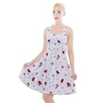 Christmas Xmas Holiday Pattern Background Halter Party Swing Dress 