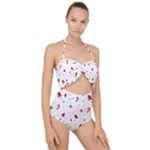 Christmas Xmas Holiday Pattern Background Scallop Top Cut Out Swimsuit