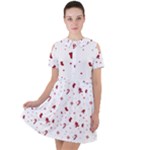 Christmas Xmas Holiday Pattern Background Short Sleeve Shoulder Cut Out Dress 