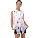 Christmas Xmas Holiday Pattern Background Sleeveless Chiffon Button Shirt