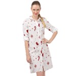 Christmas Xmas Holiday Pattern Background Long Sleeve Mini Shirt Dress