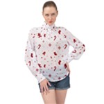 Christmas Xmas Holiday Pattern Background High Neck Long Sleeve Chiffon Top