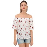 Christmas Xmas Holiday Pattern Background Off Shoulder Short Sleeve Top