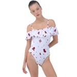 Christmas Xmas Holiday Pattern Background Frill Detail One Piece Swimsuit