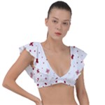 Christmas Xmas Holiday Pattern Background Plunge Frill Sleeve Bikini Top