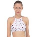 Christmas Xmas Holiday Pattern Background Halter Bikini Top