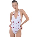 Christmas Xmas Holiday Pattern Background Backless Halter One Piece Swimsuit