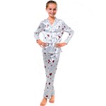 Christmas Xmas Holiday Pattern Background Kids  Satin Long Sleeve Pajamas Set