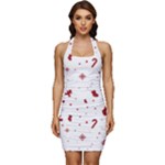 Christmas Xmas Holiday Pattern Background Sleeveless Wide Square Neckline Ruched Bodycon Dress