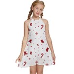 Christmas Xmas Holiday Pattern Background Kids  Halter Collar Waist Tie Chiffon Dress