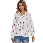 Christmas Xmas Holiday Pattern Background Women s Long Sleeve Button Up Shirt