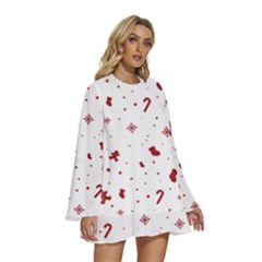 Round Neck Long Sleeve Bohemian Style Chiffon Mini Dress 