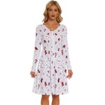 Christmas Xmas Holiday Pattern Background Long Sleeve Dress With Pocket