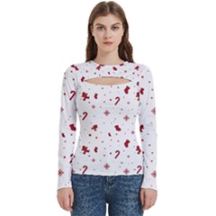 Christmas Xmas Holiday Pattern Background Women s Cut Out Long Sleeve T