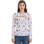 Christmas Xmas Holiday Pattern Background Women s Cut Out Long Sleeve T-Shirt