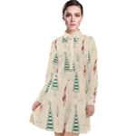 Trees Christmas Holiday Pattern Long Sleeve Chiffon Shirt Dress