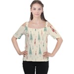 Trees Christmas Holiday Pattern Cutout Shoulder T-Shirt