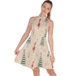 Trees Christmas Holiday Pattern Sleeveless Halter Neck A-Line Dress