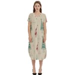 Trees Christmas Holiday Pattern T-Shirt Midi Dress With Pockets